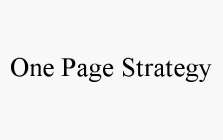 ONE PAGE STRATEGY