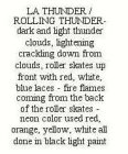 LA THUNDER / ROLLING THUNDER - DARK AND LIGHT THUNDER CLOUDS, LIGHTENING CRACKLING DOWN FROM CLOUDS, ROLLER SKATES UP FRONT WITH RED, WHITE, BLUE LACES - FIRE FLAMES COMING FROM THE BACK OF THE ROLLER