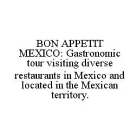 BON APPETIT MEXICO: GASTRONOMIC TOUR VISITING DIVERSE RESTAURANTS IN MEXICO AND LOCATED IN THE MEXICAN TERRITORY.