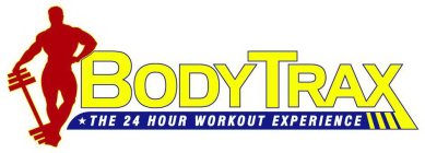 BODYTRAX-A RED BODYBUILDER LEANING ON A BARBELL WEIGHT