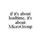 IF IT'S ABOUT LEADTIME, IT'S ABOUT MICROGROUP