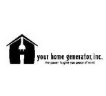 YOUR HOME GENERATOR, INC.  THE POWER TO GIVE YOU PEACE OF MIND