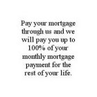 PAY YOUR MORTGAGE THROUGH US AND WE WILL PAY YOU UP TO 100% OF YOUR MONTHLY MORTGAGE PAYMENT FOR THE REST OF YOUR LIFE.