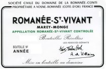 SOCIETE CIVILE DU DOMAINE DE LA ROMANEE-CONTI PROPRIETAIRE A VOSNE-ROMANEE (COTE-D'OR) FRANCE ROMANEE-ST-VIVANT MAREY-MONGE APPELLATION ROMANEE-ST-VIVANT CONTROLEE BOUTEILLES RECOLTEES BOUTEILLE NO AN