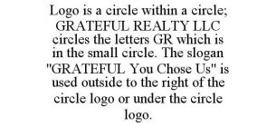 LOGO IS A CIRCLE WITHIN A CIRCLE; GRATEFUL REALTY LLC CIRCLES THE LETTERS GR WHICH IS IN THE SMALL CIRCLE. THE SLOGAN 