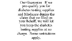 OUR GUARANTEE IF WE PRE-QUALIFY YOU FOR DIABETES TESTING SUPPLIES AND MEDICARE DENIES THE CLAIM THAT WE FILED ON YOUR BEHALF, WE WILL LET YOU KEEP THE DIABETES TESTING SUPPLIES AT NO CHARGE. SOME REST