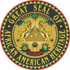 GREAT SEAL OF AFRICAN AMERICAN HERITAGE NUBIAN UNITY PRIDE EST. 2001 HONORING OUR PAST INSPIRING OUR FUTURE