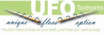 UFO TOOTHPICKS UNIQUE FLOSS OPTION YOU DON'T HAVE TO FLOSS ALL YOUR TEETH, JUST THOSE YOU WANT TO KEEP.