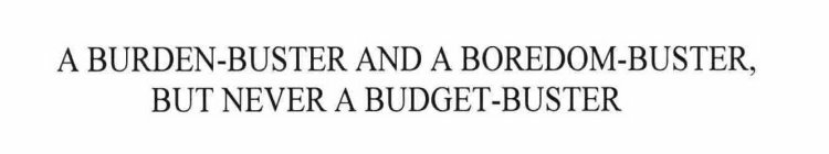 A BURDEN-BUSTER AND A BOREDOM-BUSTER, BUT NEVER A BUDGET-BUSTER
