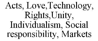 ACTS, LOVE,TECHNOLOGY, RIGHTS,UNITY, INDIVIDUALISM, SOCIAL RESPONSIBILITY, MARKETS