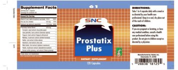 SNC SYSTEMIC NUTRITIONAL CENTERS PROSTATIX PLUS DIETARY SUPPLEMENT