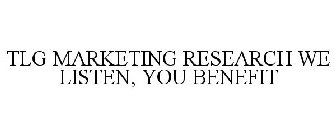 TLG MARKETING RESEARCH WE LISTEN, YOU BENEFIT