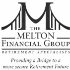 M THE MELTON FINANCIAL GROUP RETIREMENT SPECIALISTS PROVIDING A BRIDGE TO A MORE SECURE RETIREMENT FUTURE
