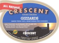 ALL NATURAL CRESCENT YOUNG CHICKEN GIZZARDS MADE FROM 100% VEGETARIAN FED CHICKEN HAND PROCESSED IN ACCORDANCE WITH ISLAMIC RITE