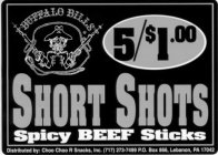 BUFFALO BILLS SHORT SHOTS SPICY BEEF STICKS 5/$1.00