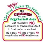 THE FEED REALLY MAKES THE DIFFERENCE THIS CHICKEN WAS FED A VEGETARIAN DIET WITH ABSOLUTELY NO ANTIBIOTICS OR MEDICATIONS ADDED TO FOOD, WATER OR ANYTHING! AND, AS ALWAYS, NO ANIMAL BY-PRODUCTS, NO GR