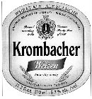 KROMBACHER WEIZEN WHEAT ALE · ALE BLANCHE ORIGINAL PRODUCT OF GERMANY · PRODUIT D'ALLEMAGNE BREWED ACCORDING TO THE GERMAN PURITY LAW OF 1516 NATURALLY CLOUDY NATURELLEMENT TROUBLE 11.2 FL. OZ. 330 