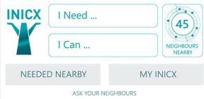 INICX I NEED ... I CAN ... 45 NEIGHBOURS NEARBY, NEEDED NEARBY, MY INICX, ASK YOUR NEIGHBOURS