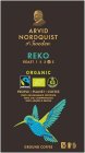 ARVID NORDQUIST OF SWEDEN REKO ROAST 1 2 3 4 5 ORGANIC FAIRTRADE CO2 COMPENSATED PEOPLE PLANET COFFEE 100% SUSTAINABLE CERTIFIED 100% CO2 COMPENSATED 100% ARABICA BEANS GROUND COFFEE