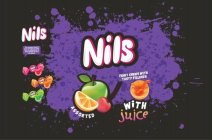 NILS; THE SWEETS ITSELF IF YOU STRAIGHT UP BITE INTO IT SOMETIMES IT POPS WHICH IS NICE WE GUESS FRUIT CHEWS WITH TASTY FILLINGS WITH JUICE ASSORTED