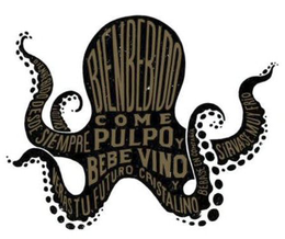 BIENBEBIDO COME PULPO Y BEBE VINO Y VERÃS TU FUTURO CRISTALINO BIENBEBIDO DESDE SIEMPRE BÃBASE EN COMPAÃÃA SÃRVASE MUY FRÃO