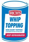 RICH'S WHIP TOPPING NON-DAIRY TOPPING CONTAINS NO MILK OR MILKFAT KEEP REFRIGERATED
