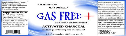 RELIEVES GAS NATURALLY GAS FREE DIETARY SUPPLEMENT ACTIVATED CHARCOAL REDUCE GAS BLOATING AND DISCOMFORT