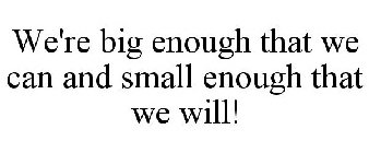 WE'RE BIG ENOUGH THAT WE CAN AND SMALL ENOUGH THAT WE WILL!