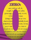 ZERO, NOTHING, NULL, NIL, NAUGHT, CIPHER, GOOSE EGG, NO ONE, NICHTS, ZIPPO, [SLANG], QUI VIVE, ABSENCE, [MORE], [ADJECTIVES] PNE, NOT ANY, NARY A ONE, NEVER A, A WHIT OF, NOT OF, NOT A DROP, OF A SPEC