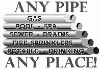 ANY PIPE ANY PLACE! GAS POOL - SPA SEWER - DRAINS FIRE SPRINKLERS POTABLE - DRINKING