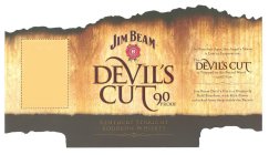 JIM BEAM, BEAM FORMULA, B, A STANDARD SINCE 1795, DEVIL'S CUT, 90 PROOF, KENTUCKY STRAIGHT BOURBON WHISKEY, AS BOURBON AGES, THE ANGEL'S SHARE IS LOST TO EVAPORATION., THE DEVIL'S CUT IS TRAPPED IN TH