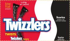 TWIZZLERS TWISTS LOW FAT SNACK TOTALLY TWISTED LICORICE NATURALLY AND ARTIFICIALLY FLAVORED TWIZZLERS TWISTS LICORICE NATURALLY AND ARTIFICIALLY FLAVORED