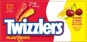 TWIZZLERS FILLED TWISTS LOW FAT SNACK TANGY FILLING SWEET & SOUR CHERRY KICK CITRUS PUNCH NATURALLY AND ARTIFICIALLY FLAVORED