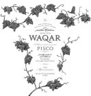 FIVE GENERATIONS DISTILLING PISCO UNDERTHE PRISTINE CHILEAN DESERT SKIES WAQAR ARTISAN-MADE PREMIUM PISCO D.O. PROUDLY PRODUCED AND BOTTLED IN TULAHUEN. VALLE DE LIMARI, CHILE FROM MUSCAT GRAPES ALC/4
