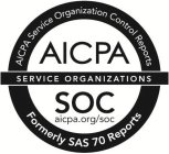 AICPA SOC AICPA SERVICE ORGANIZATION CONTROL REPORTS SERVICE ORGANIZATIONS FORMERLY SAS 70 REPORTS AICPA.ORG/SOC