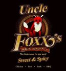 UNCLE FOXX'S MEAT SAUCE, THE CLEVER SAUCE FOR ANY MEAT, MEAT SAUCE, SWEET & SPICY CHICKEN BEEF PORG BBQ