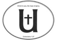 U CHRIST IN YOU, THE HOPE OF GLORY. COLOSSIANS 1:27
