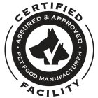 CERTIFIED · ASSURED & APPROVED PET FOODMANUFACTURER · FACILITY