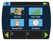 RUN TEST VIEW TRENDS MANAGE MEDS SET ALARMS RX
