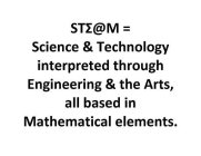STE@M = SCIENCE & TECHNOLOGY INTERPRETED THROUGH ENGINEERING & THE ARTS, ALL BASED IN MATHEMATICAL ELEMENTS.