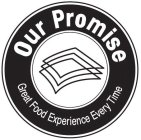 OUR PROMISE GREAT FOOD EXPERIENCE EVERY TIME