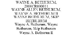 WAYNE A. BETHURUM, 2000CR000011 WAYNE ALLEN BETHURUM, WAYNE A. BETHURUM II WAYNE BETHURUM, SKIP BETHURUM WAYNE A. BETHURUM, WAYNE BETHURUM, SKIP BETHURUM WAYNE A. BETHURUM II