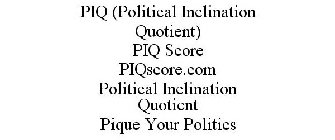 PIQ (POLITICAL INCLINATION QUOTIENT) PIQ SCORE PIQSCORE.COM POLITICAL INCLINATION QUOTIENT PIQUE YOUR POLITICS