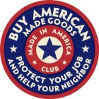 BUY AMERICAN MADE GOODS PROTECT YOUR JOB AND HELP YOUR NEIGHBOR MADE IN AMERICA CLUB