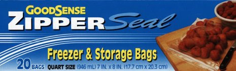 GOODSENSE ZIPPER SEAL FREEZER & STORAGEBAGS 20 BAGS QUART SIZE (946 ML) 7 IN. X 8 IN. (17.7 CM X 20.3 CM)