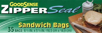 GOODSENSE ZIPPER SEAL SANDWICH BAGS 35 BAGS 6 1/2 IN. X 5 7/8 IN. (16.5 CM X 14.9 CM)