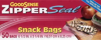 GOODSENSE ZIPPER SEAL SNACK BAGS 50 BAGS6 1/2 IN. X 3 1/4 IN. (16.51 CM X 8.25 CM) SMALLER SIZE FOR SMALLER FOODS