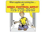 WHEN SUPPLIES ARE RUNNING LOW... CALL MOBILE JANITORIAL SUPPLY! 714-779-2640