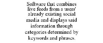 SOFTWARE THAT COMBINES LIVE FEEDS FROM A USERS' ALREADY EXISTING SOCIAL MEDIA AND DISPLAYS SAID INFORMATION THROUGH CATEGORIES DETERMINED BY KEYWORDS AND PHRASES.