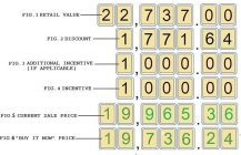 FIG. 1 RETAIL VALUE 22,737.00 FIG. 2 DISCOUNT 1,771.64 FIG. 3 ADDITIONAL INCENTIVE (IF APPLICABLE) 1,000.00 FIG. 4 INCENTIVE 1,000.00 FIG. 5 CURRENT SALE PRICE 19,965.36 FIG. 6 